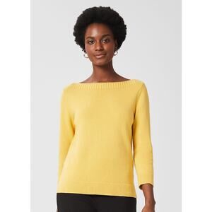 Hobbs London Yellow Cotton 3/4 Sleeve June Boat Neck Knit Sweater Size Small